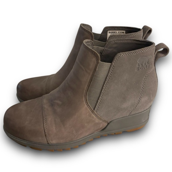 Sorel Evie Pull-On Wedge Bootie 8.5 Quarry Gum 2 Suede Leather NL3816-053 - Picture 2 of 9